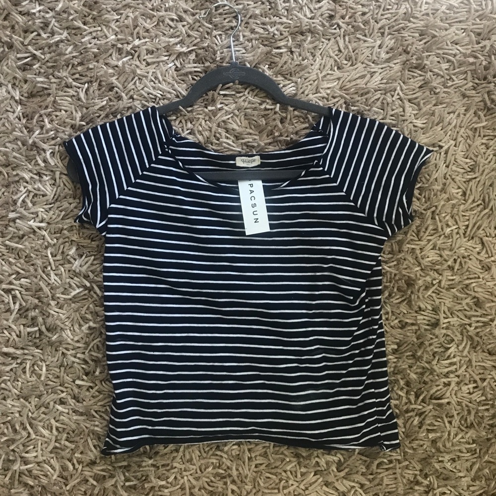 Navy Blue striped cropped off the shoulder top